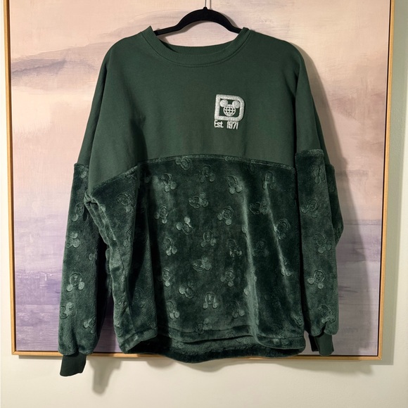 Disney World Tops - Disney World Spirit Jersey Mickey Dark Green Silver Crewneck Fleece Sweatshirt